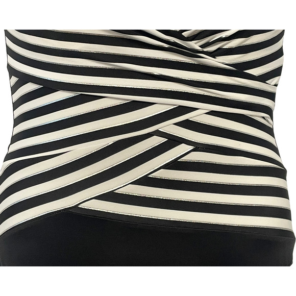 Miraclesuit Sz 10 Gilt Trip Escape Swimsuit Black White Stripe Tummy Control New - Picture 5 of 12